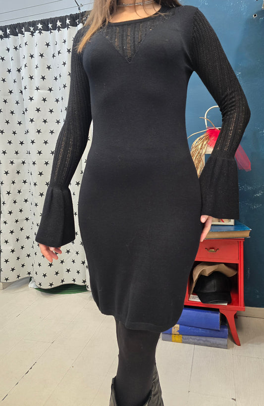 Abito Maglia Viscosa Tubino Ginocchio Manica Traforata