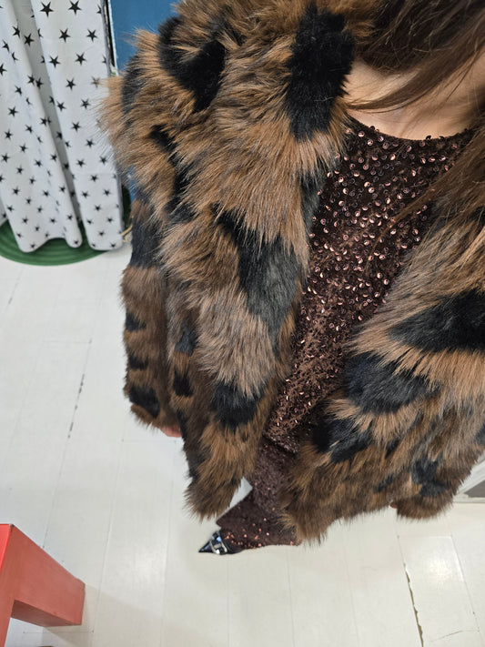 Pelliccia Ecologica Effetto Chiazzato Nero Marrone