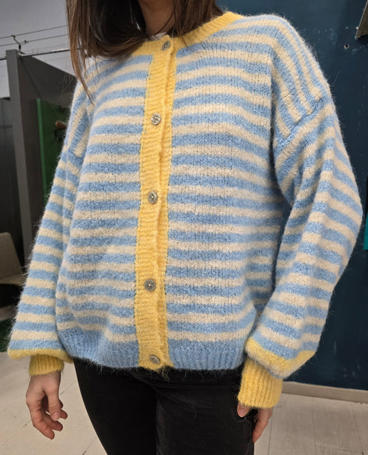 Giacca Maglia Abbottonata Rigata