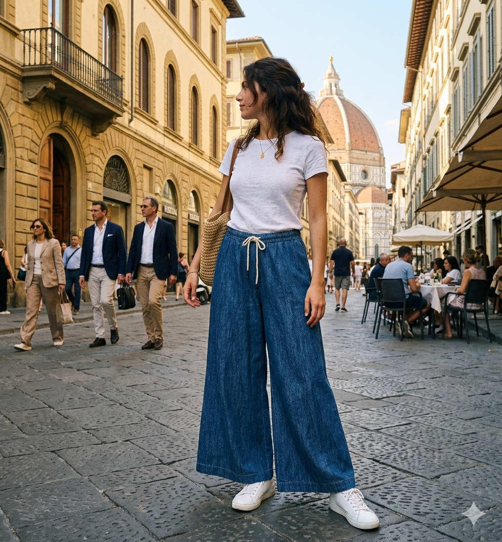 Pantalone Donna Denim Largo