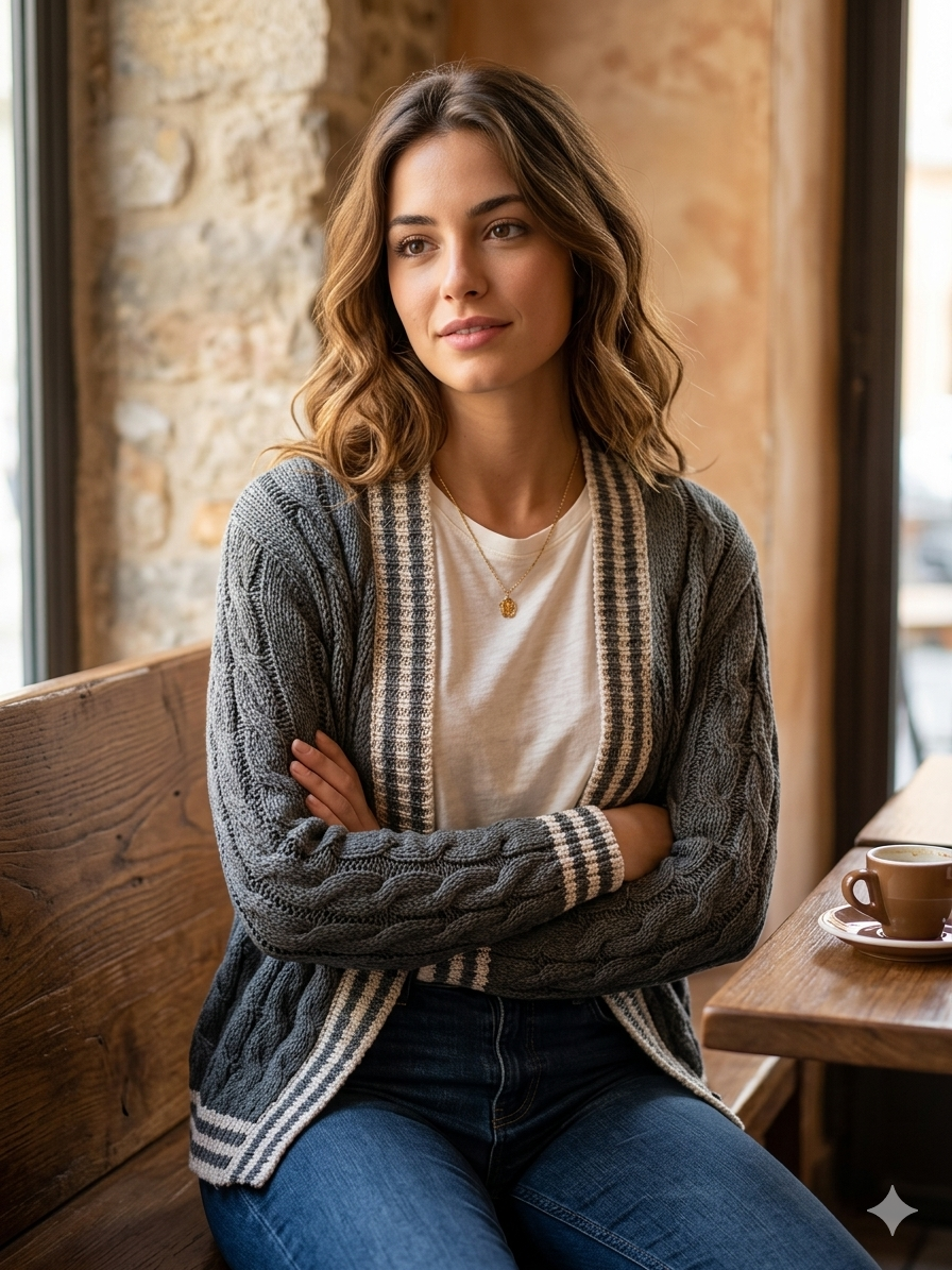 Cardigan Donna Aperto Trecce