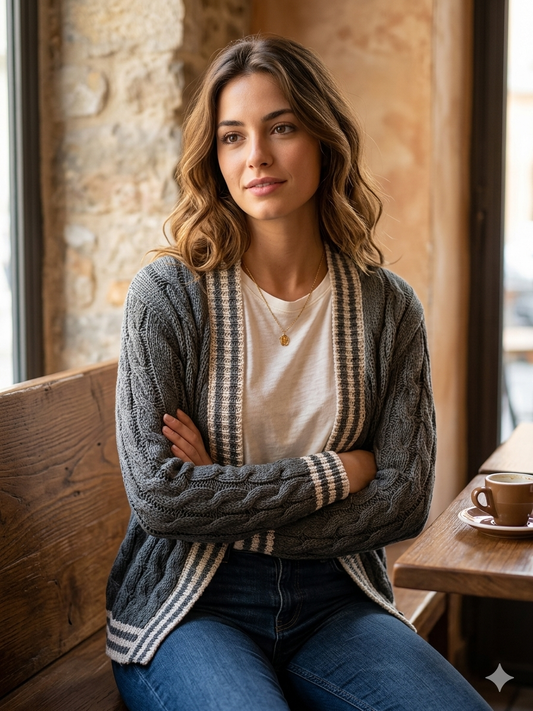 Cardigan Donna Aperto Trecce