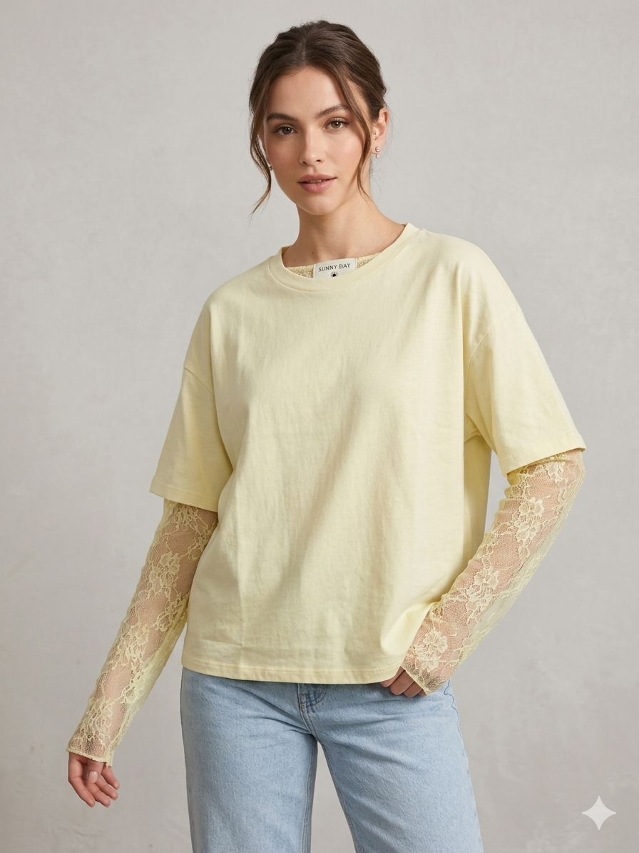 T-Shirt Donna Manica Pizzo