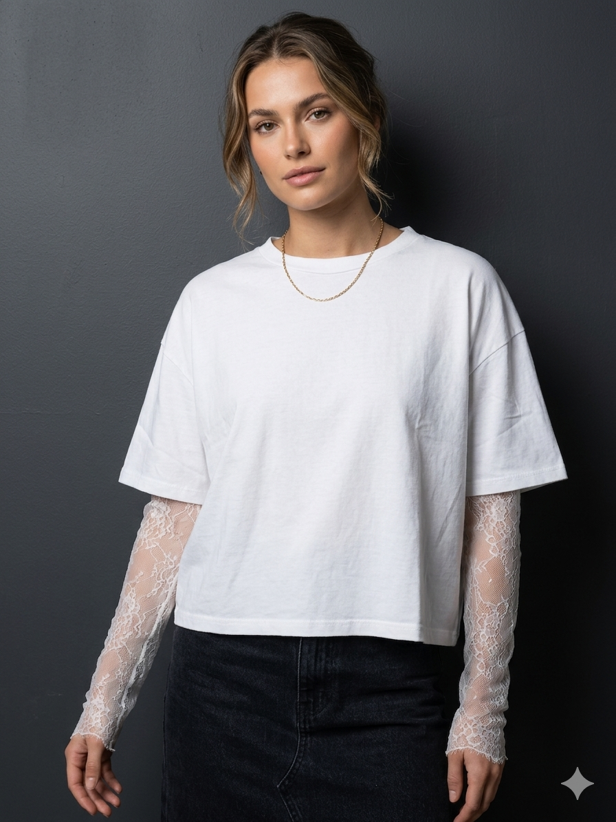 T-Shirt Donna Manica Pizzo
