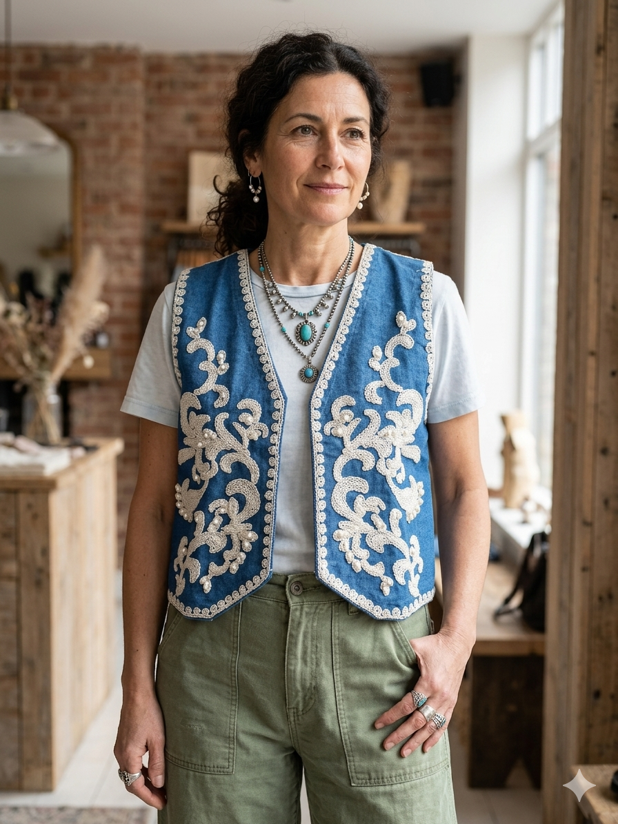 Gilet Donna Ricamato Perle