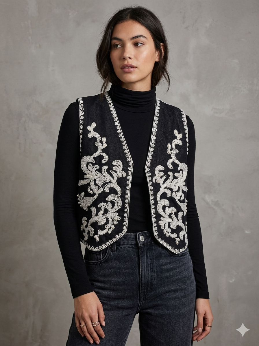 Gilet Donna Ricamato Perle