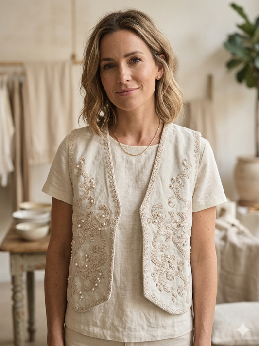 Gilet Donna Ricamato Perle