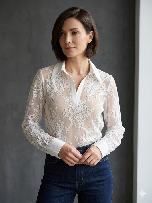 Camicia Donna Pizzo Colletto