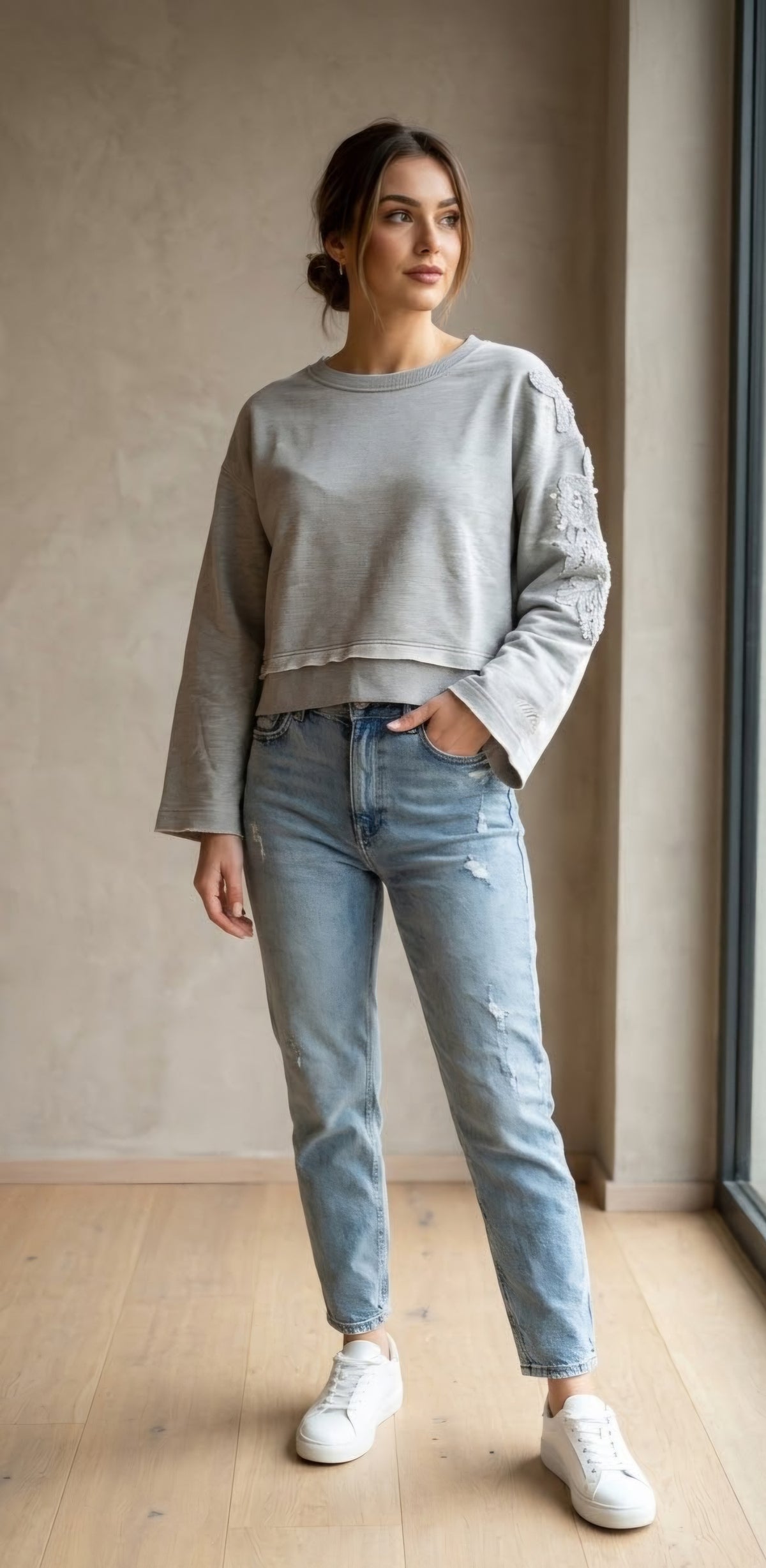 Pantalone Felpa Donna Ricamo