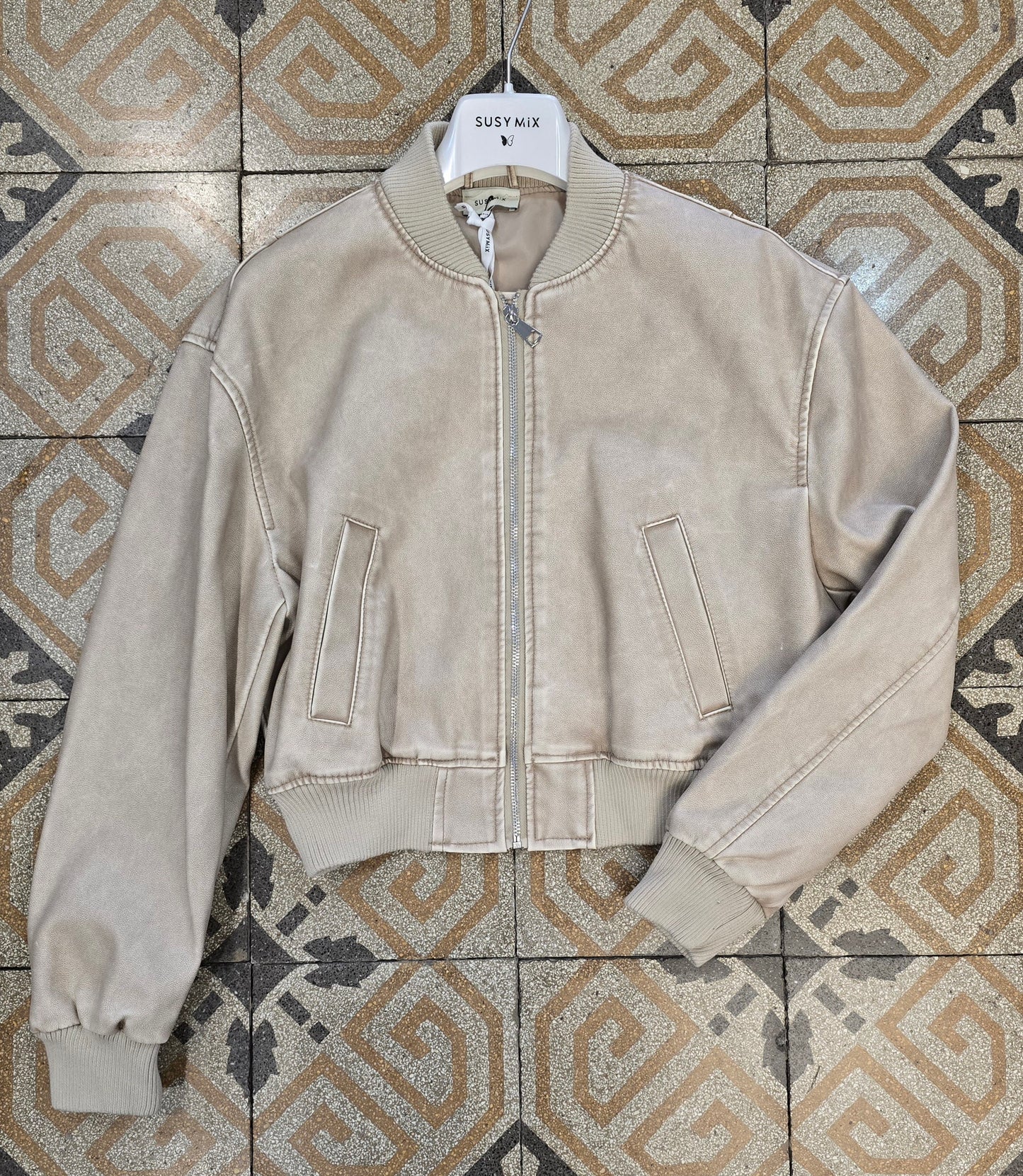 Bomber Ecopelle Effetto Maltinto Corto Vita