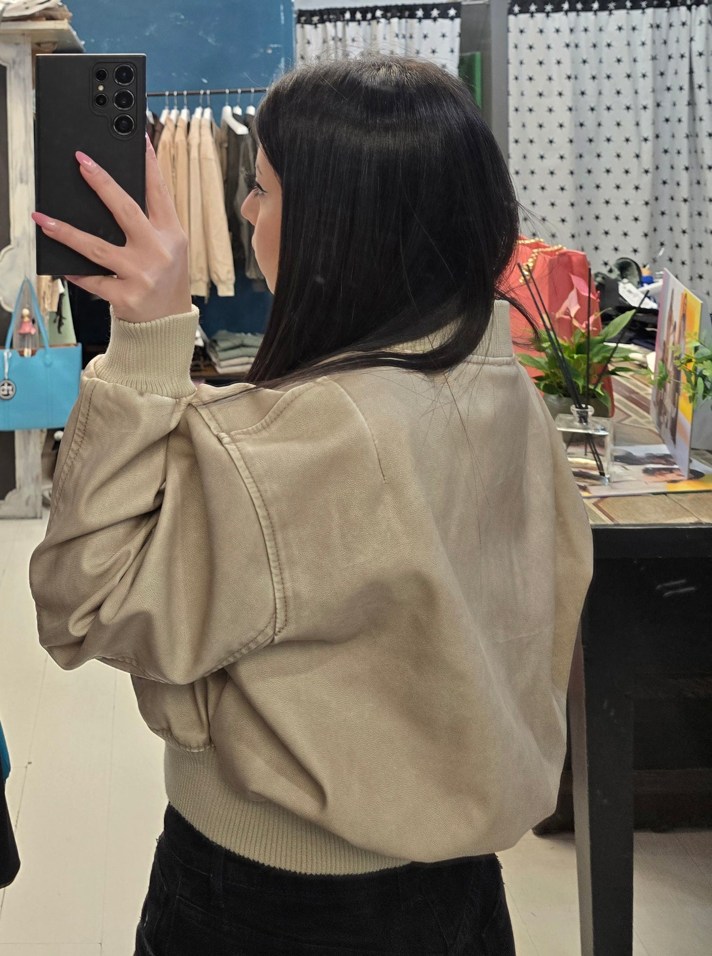 Bomber Ecopelle Effetto Maltinto Corto Vita