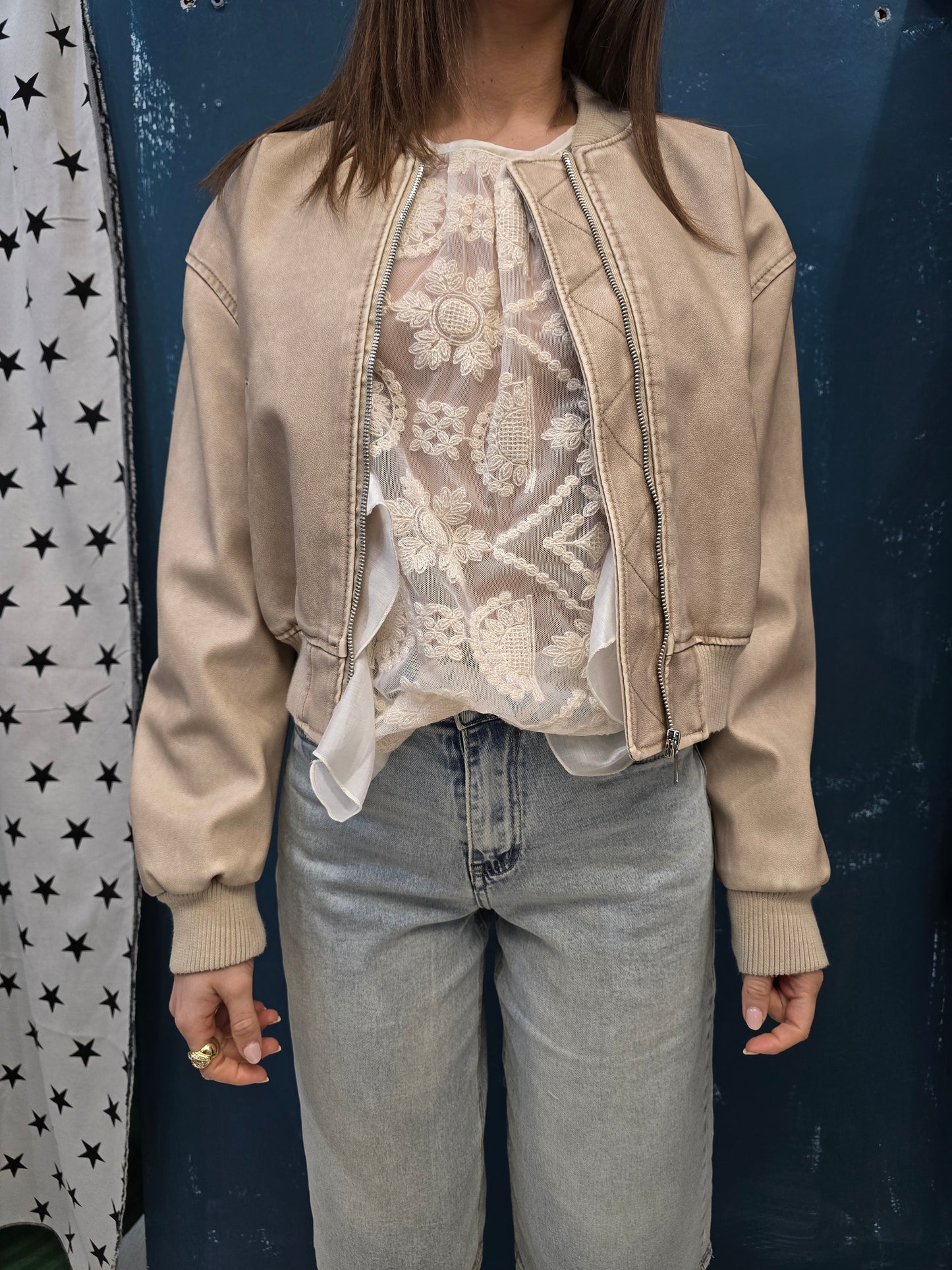 Bomber Ecopelle Effetto Maltinto Corto Vita