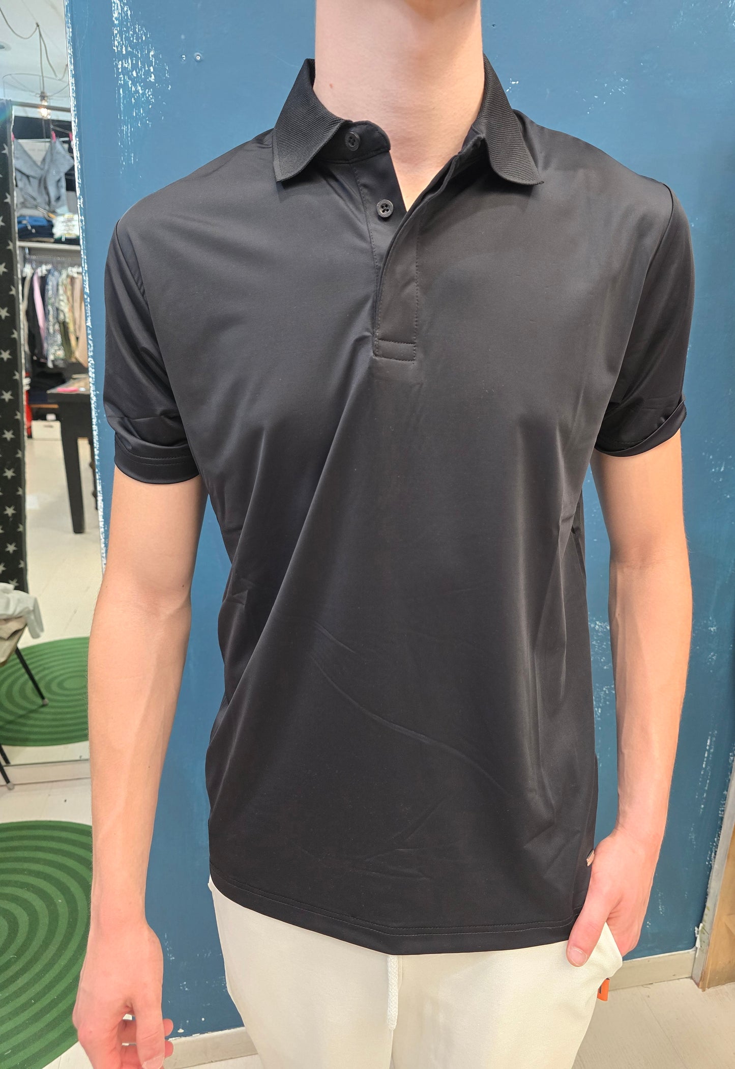 Polo Tessuto Tecnico No Iron Elasticizzata Nero