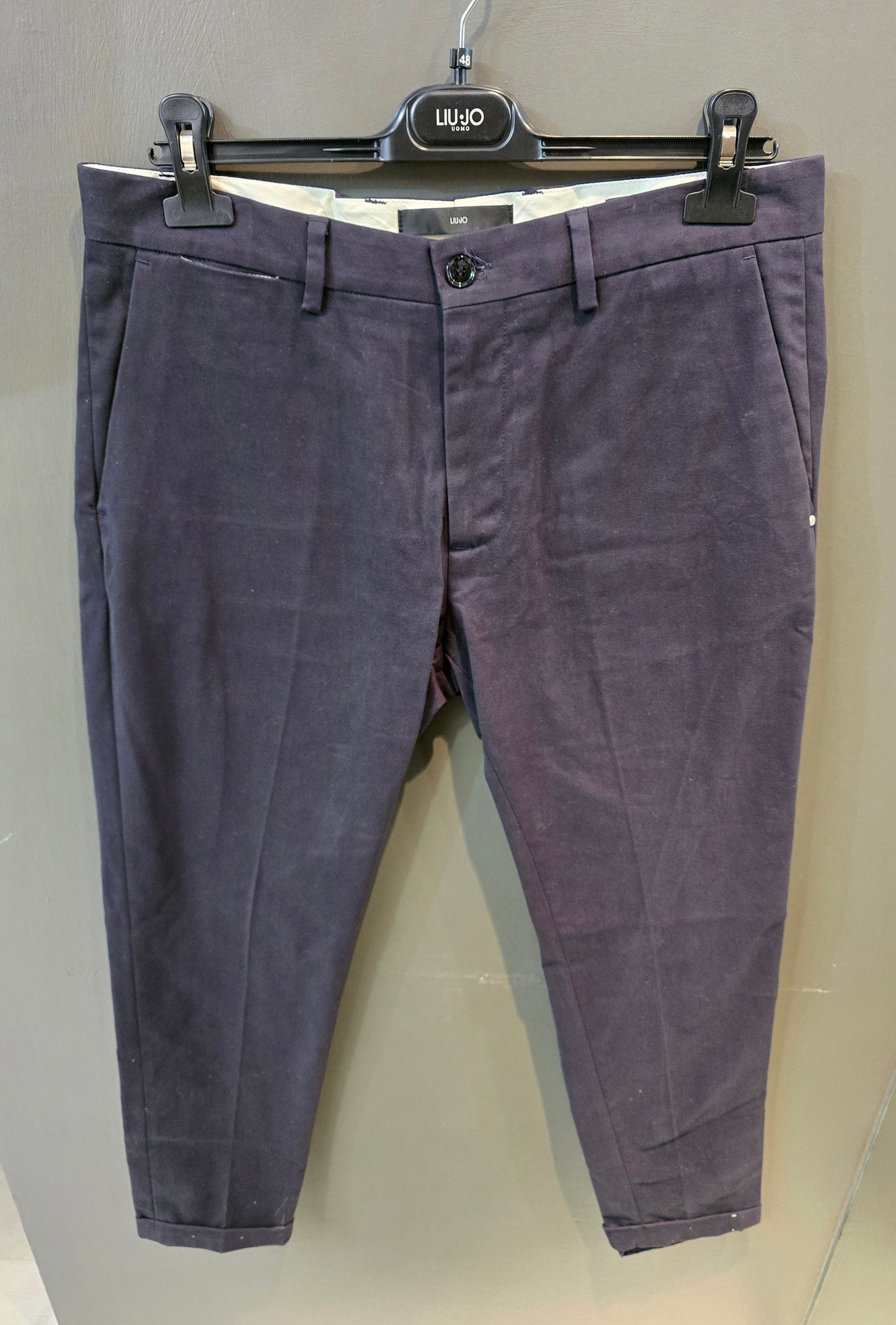 Pantalone Chinos Canvas Cotone Blu Tasche Filetto