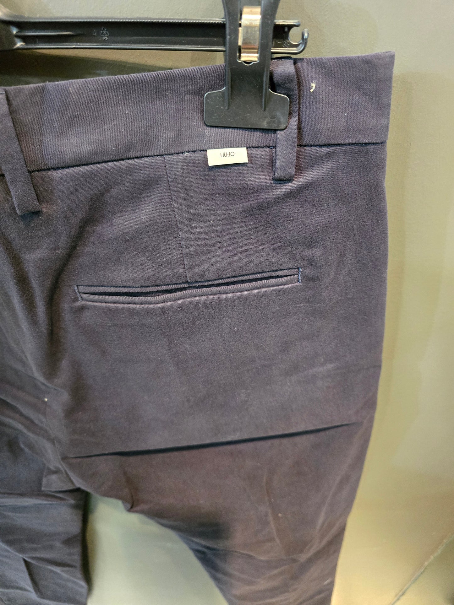 Pantalone Chinos Canvas Cotone Blu Tasche Filetto