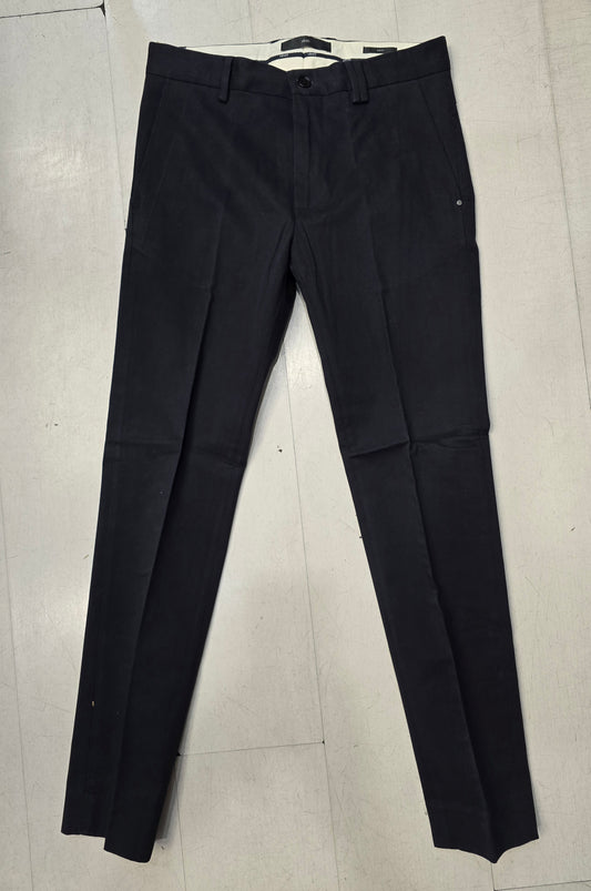 Pantalone Chinos Canvas Cotone Blu Tasca Bottone Slim