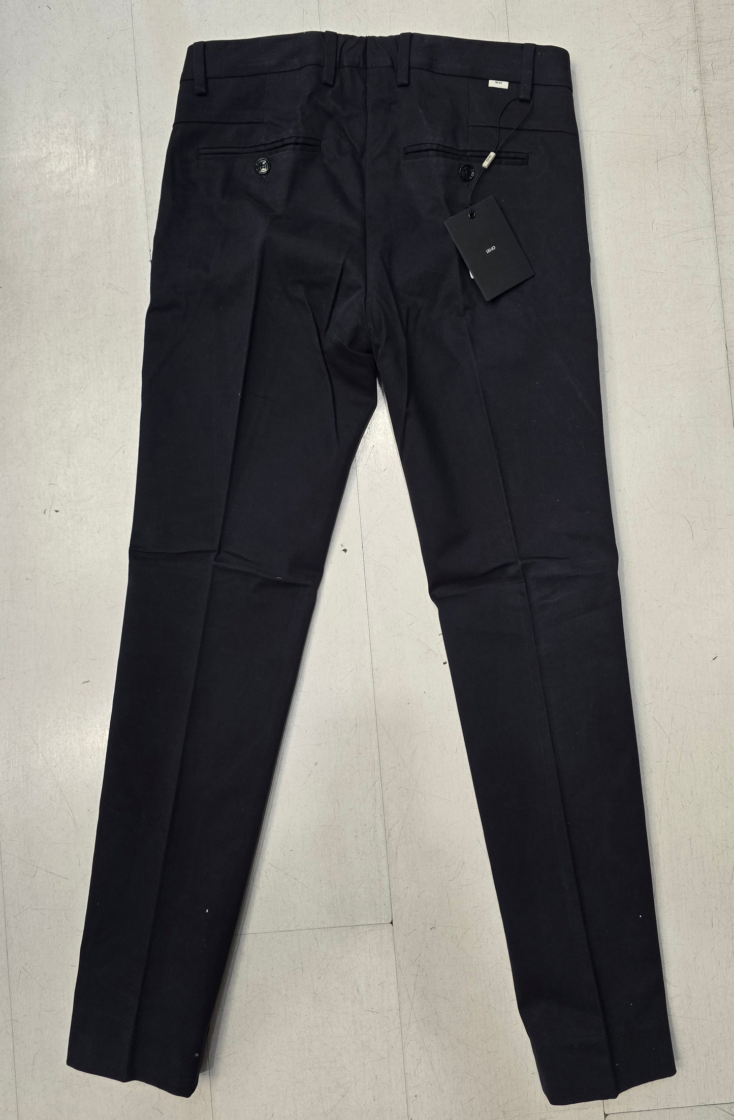 Pantalone Chinos Canvas Cotone Blu Tasca Bottone Slim