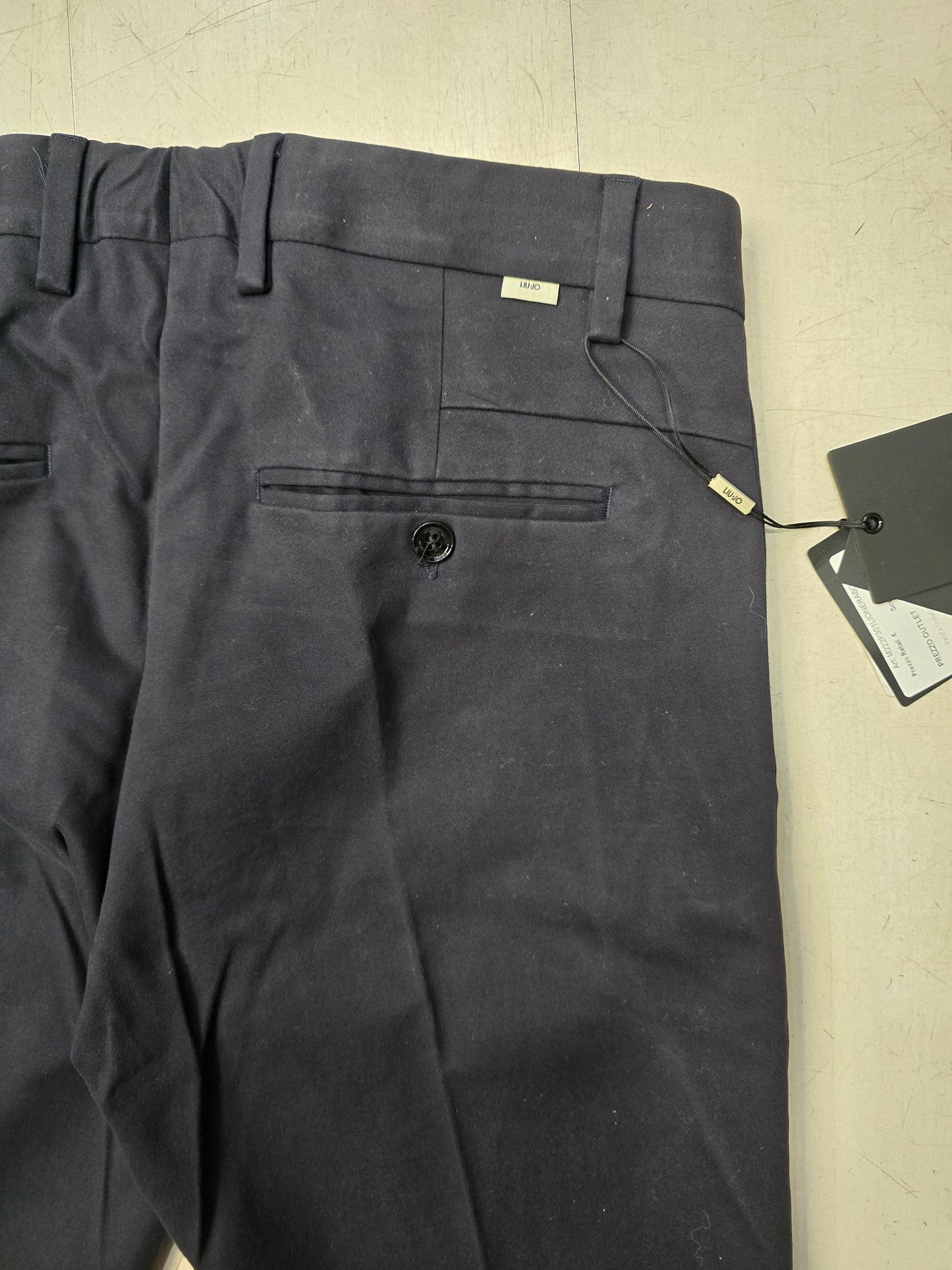 Pantalone Chinos Canvas Cotone Blu Tasca Bottone Slim