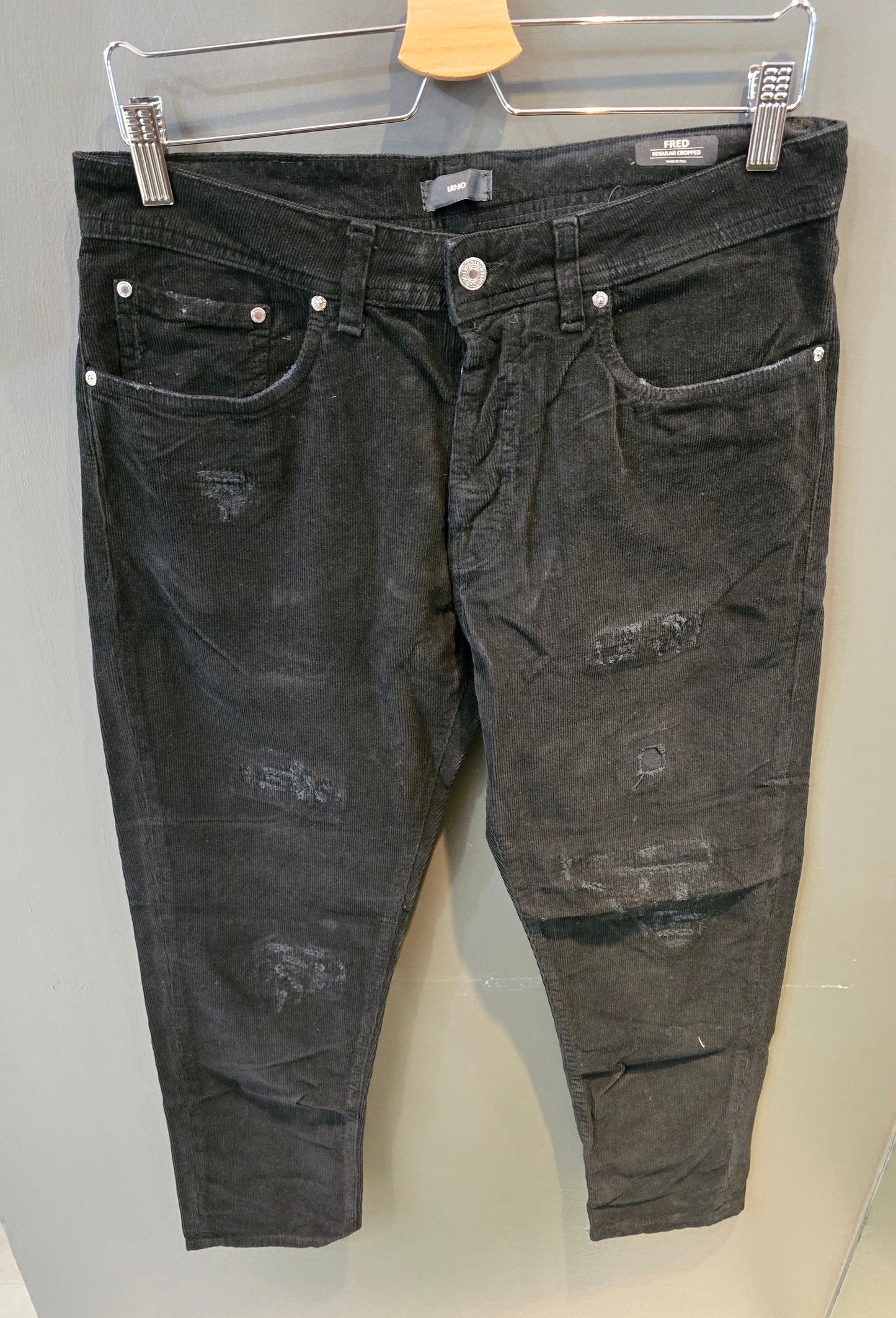 Jeans Velluto Millerighe Elasticizzato Nero Graffiature