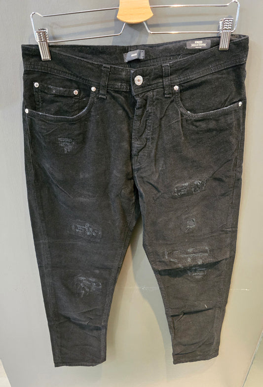 Jeans Velluto Millerighe Elasticizzato Nero Graffiature