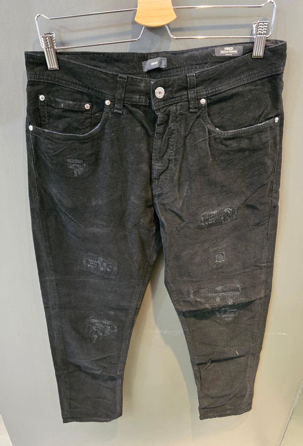 Jeans Velluto Millerighe Elasticizzato Nero Graffiature