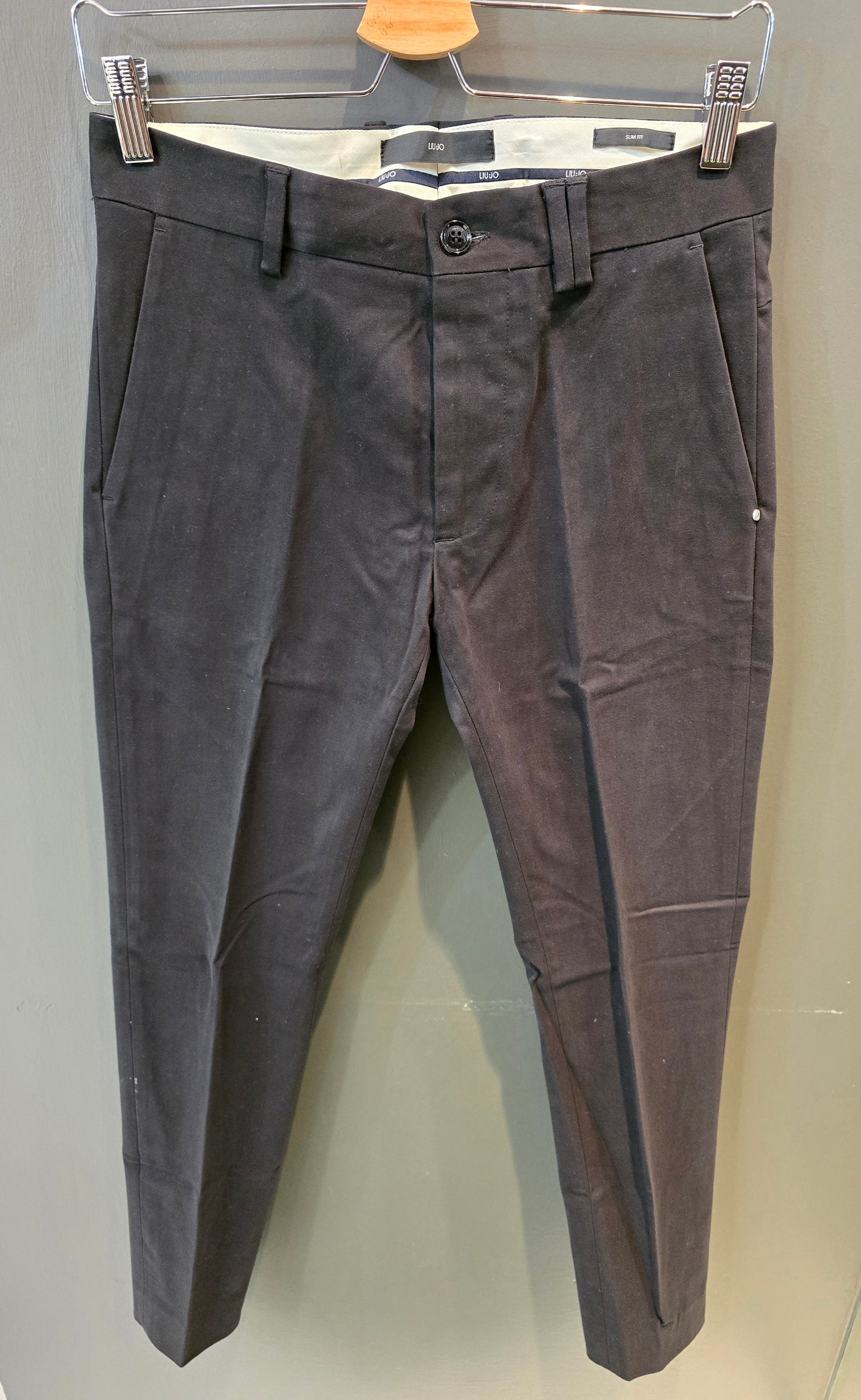 Pantalone Chinos Canvas Cotone Nero Tasca Bottone