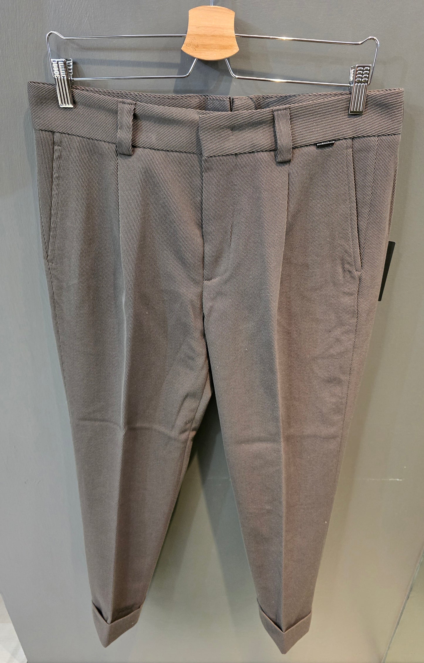 Pantalone Cotone Operato Taglio Sartoriale Moro