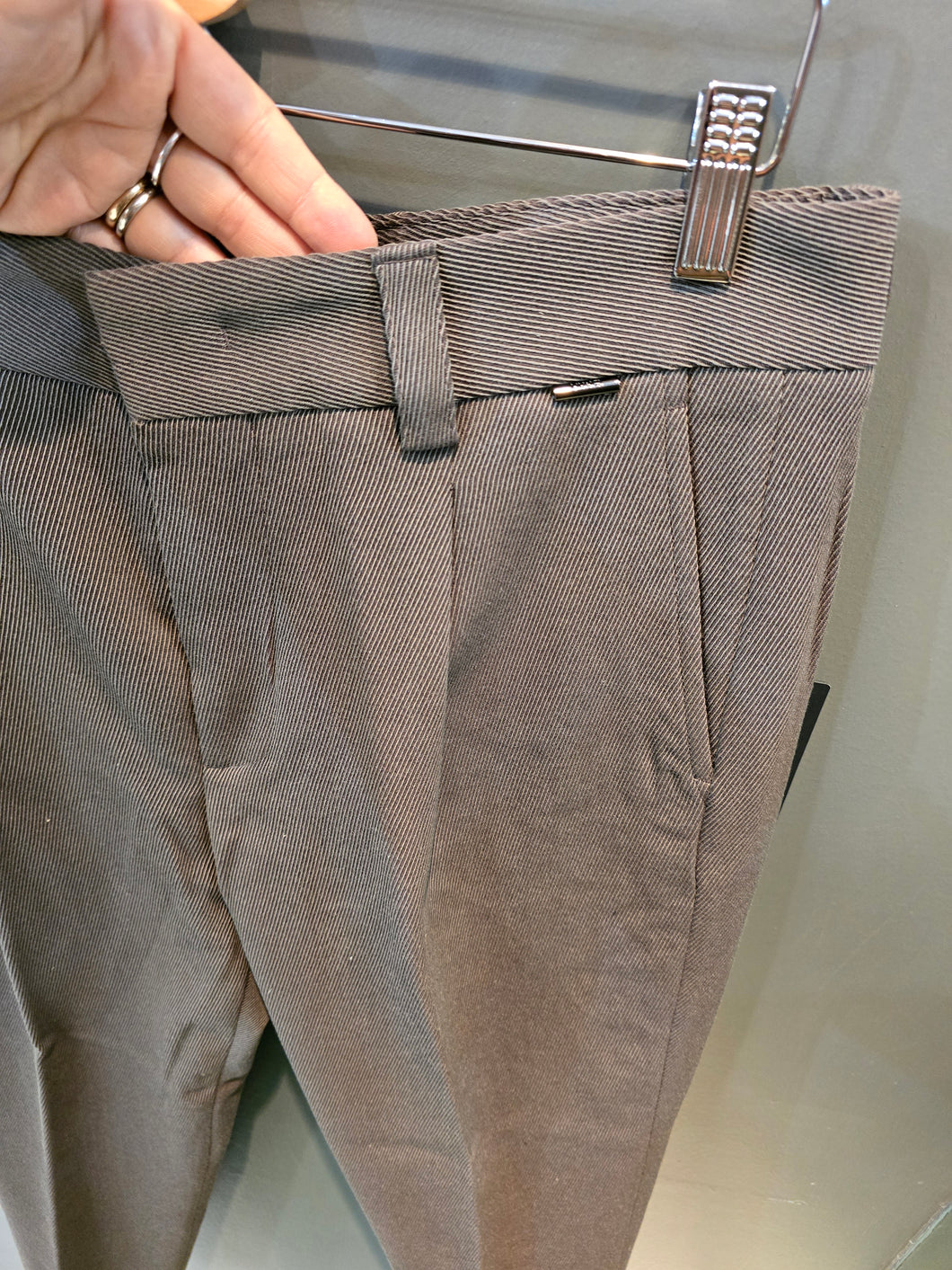 Pantalone Cotone Operato Taglio Sartoriale Moro