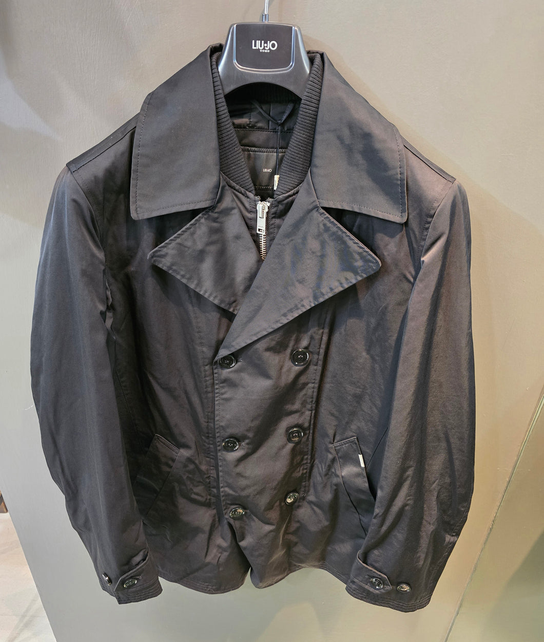 Giubbotto Pea Coat Impermeabile Imbottitura Doppiopetto Nero