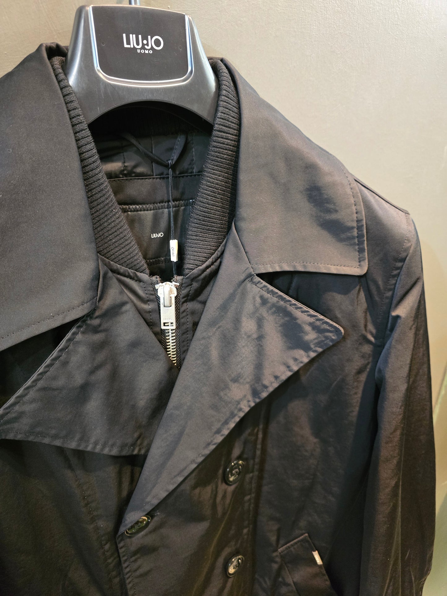 Giubbotto Impermeabile Imbottitura Media Doppiopetto Chiusura Interna Zip Nero