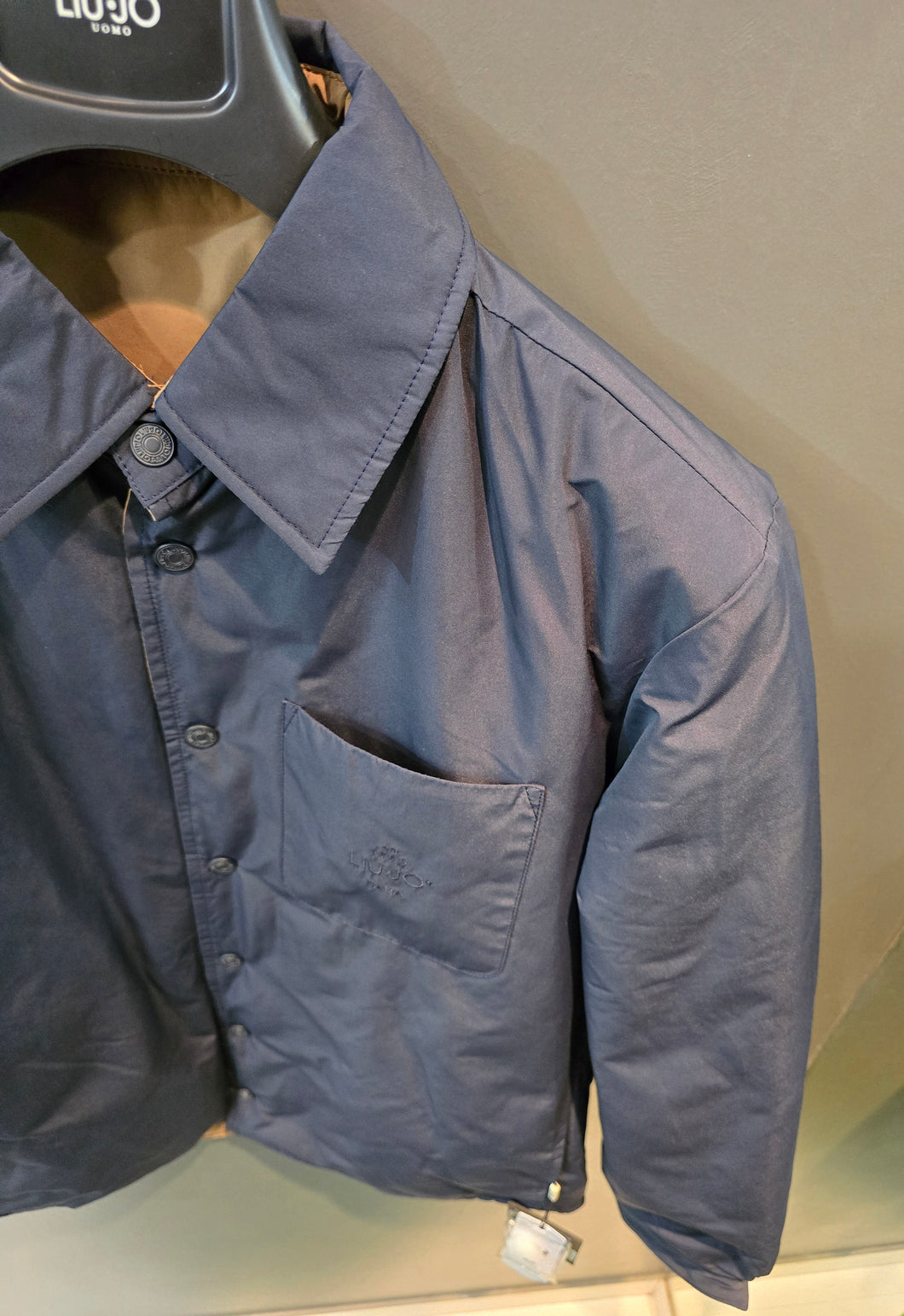 Giacca Camicia Imbottita Impermeabile Reversibile Blu Cammello