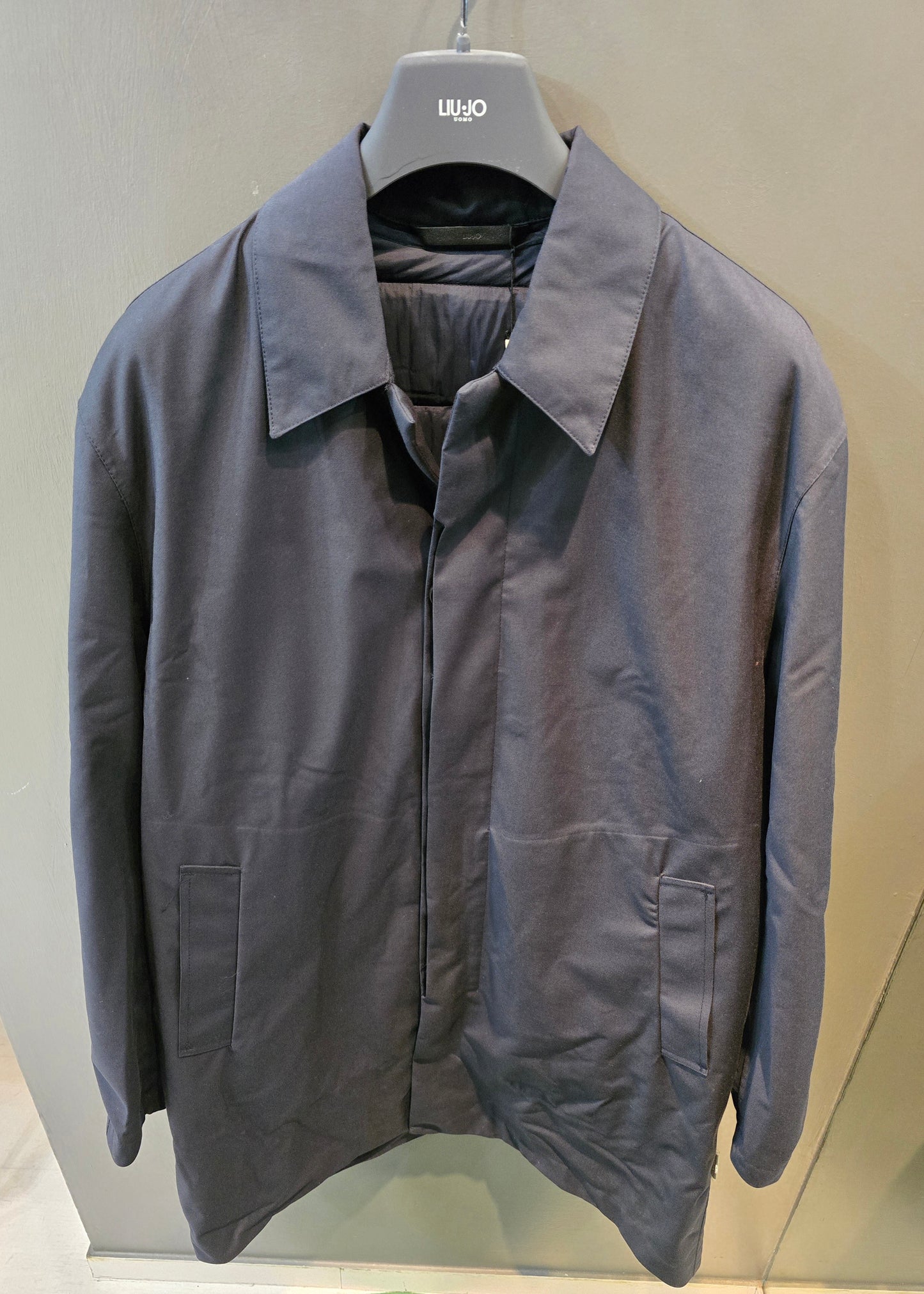 Cappotto Tessuto Impermeabile Imbottitura Interna Trapuntata Removibile Blu Scuro