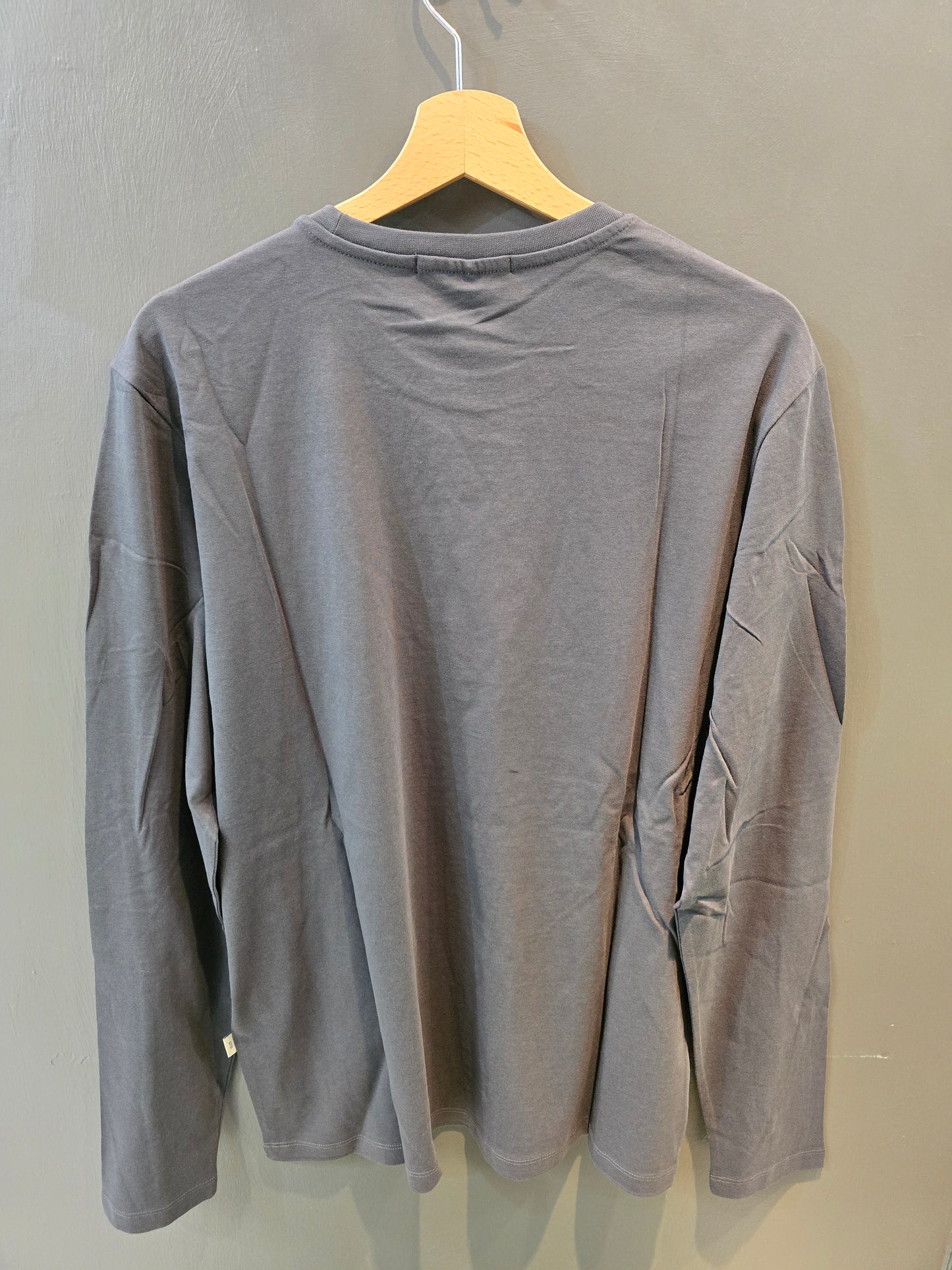 T-Shirt Cotone Paricollo Manica Lunga Grigio Piccolo Logo Davanti