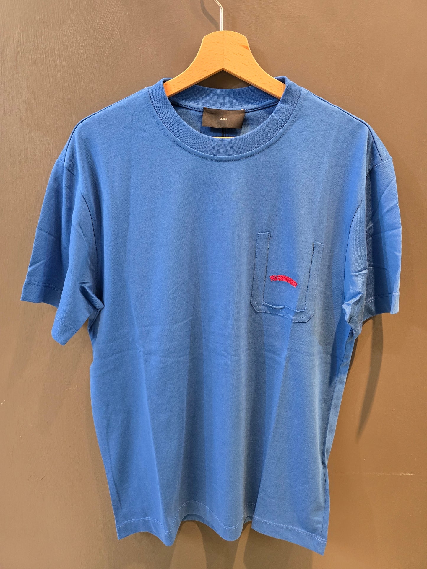 T-Shirt Paricollo Cotone Blu Royal Scritta Dietro Schiena