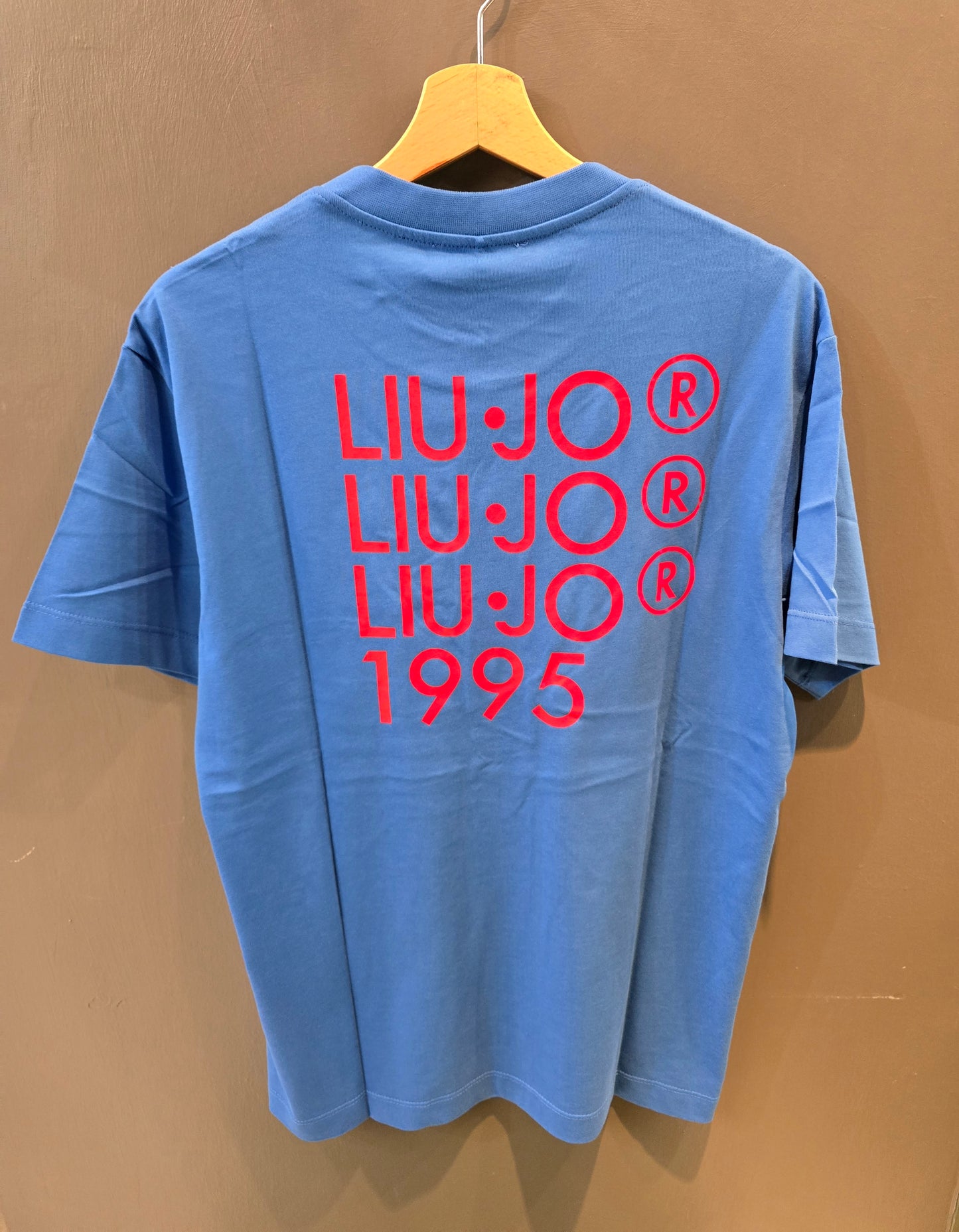 T-Shirt Paricollo Cotone Blu Royal Scritta Dietro Schiena