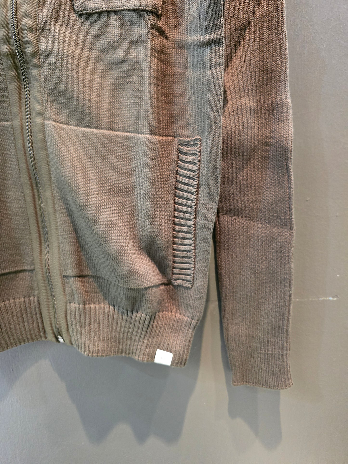 Cardigan Aperto Zip Tasche Davanti Grigio Marrone Beige