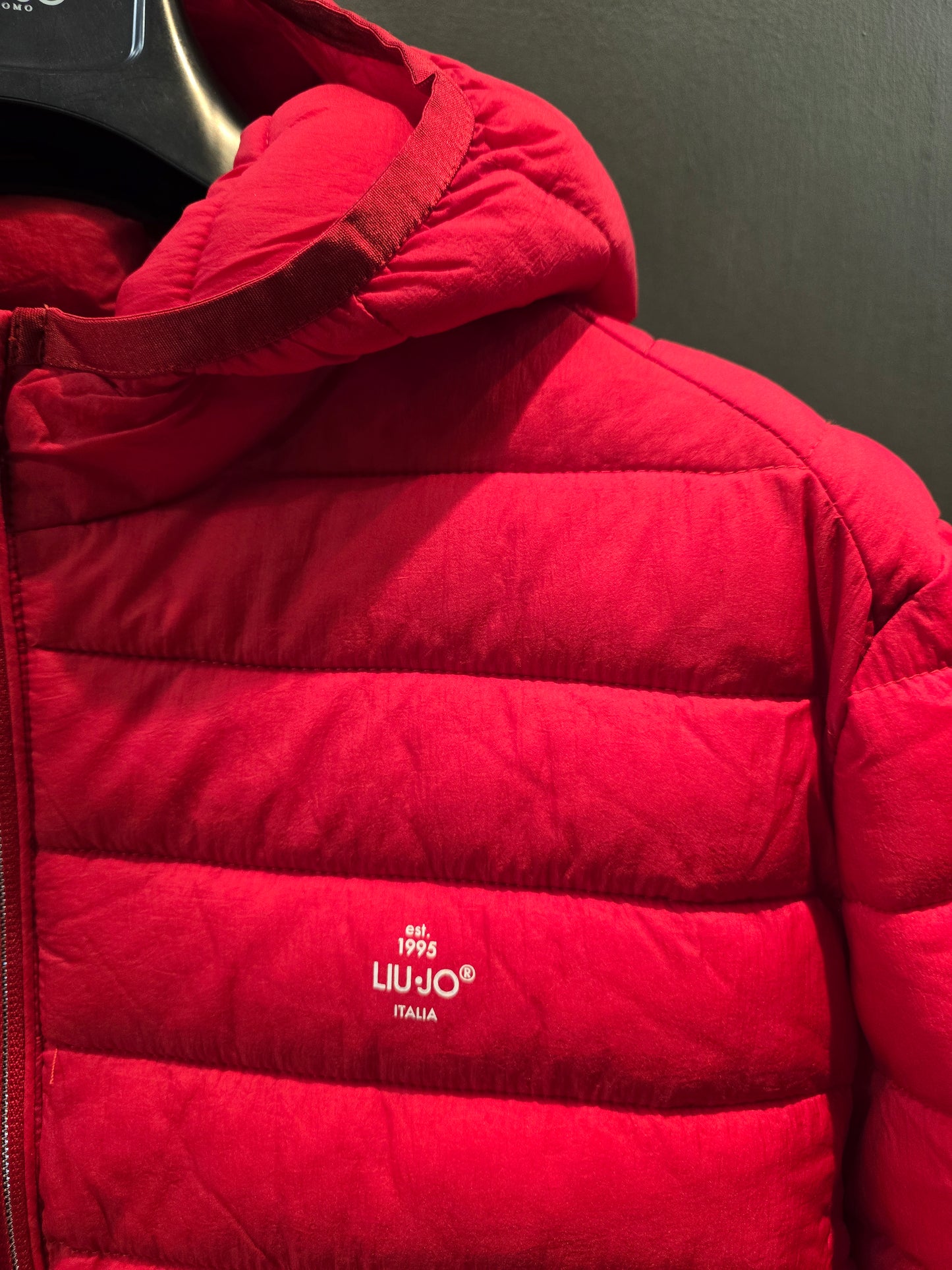 Piumino Imbottitura Ecologica Cappuccio Rosso Cerniera