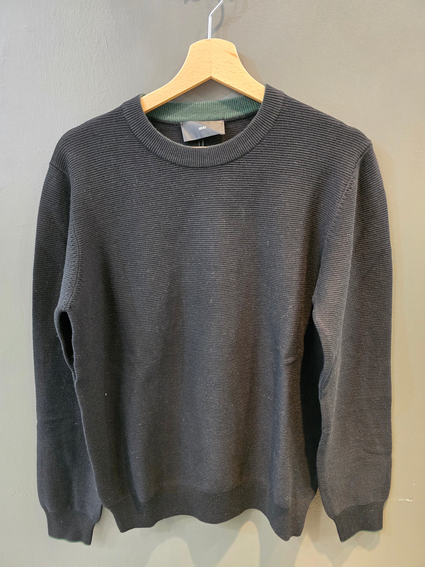 Maglia Paricollo Nero Venatura Verde Polsi Girocollo