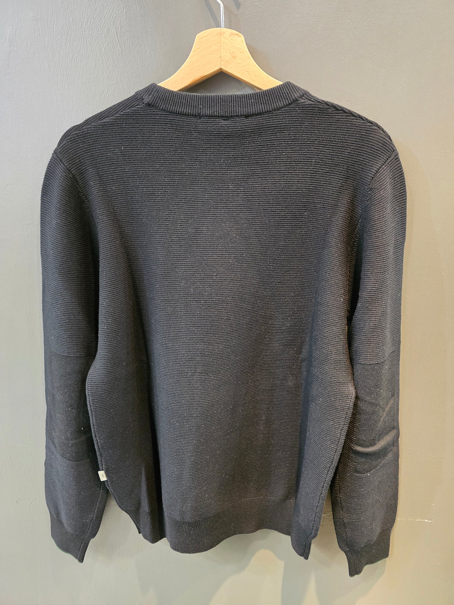 Maglia Paricollo Nero Venatura Verde Polsi Girocollo