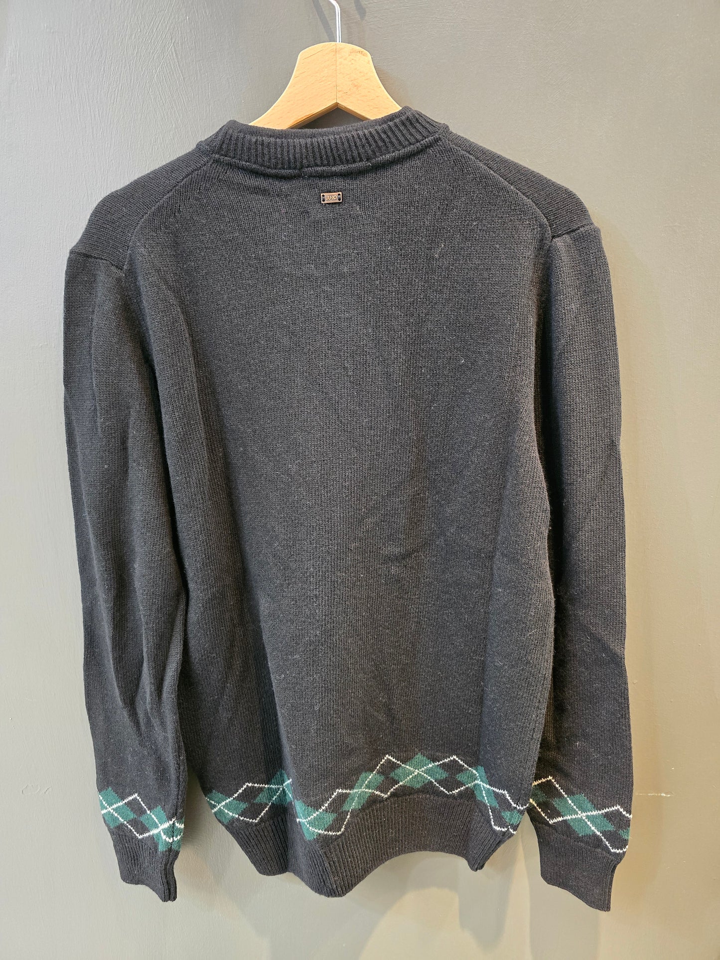 Maglia Paricollo Rifiniture Rombi Polsi Orlo Nero Grigio