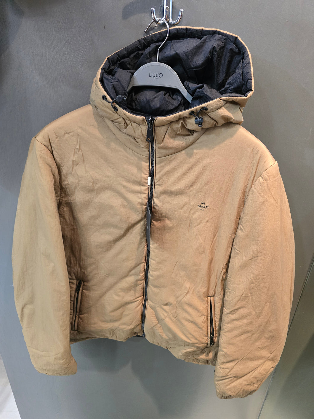 Piumino Reversibile Camel Nero Cappuccio Taglia L