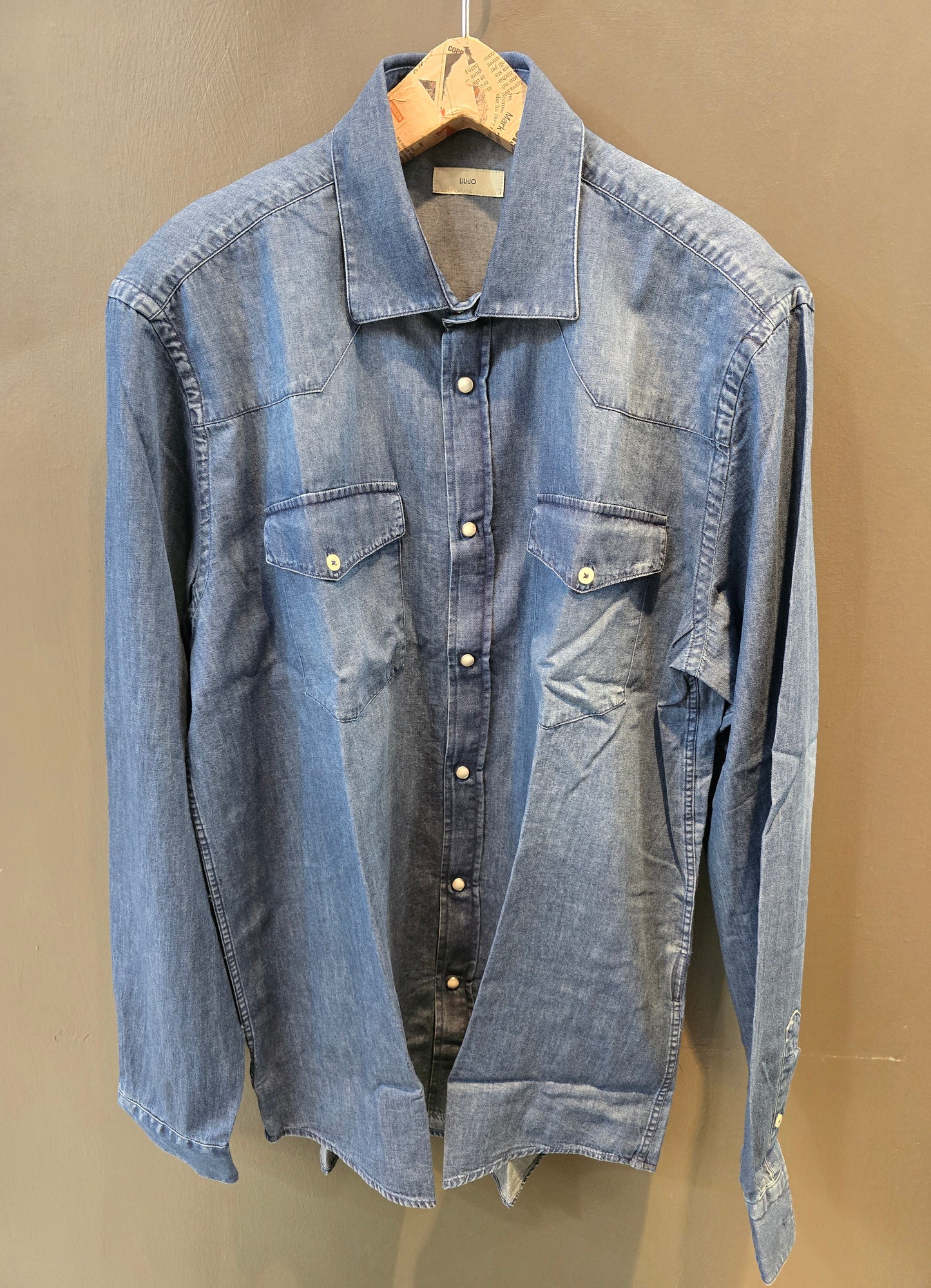 Camicia Jeans Colletto Lavaggio Medio Blu Taglia L