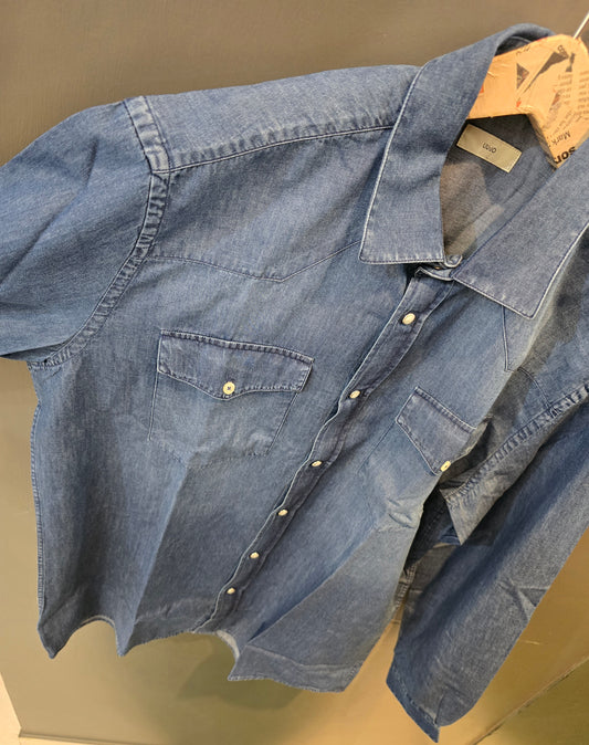 Camicia Jeans Colletto Lavaggio Medio Blu Taglia L