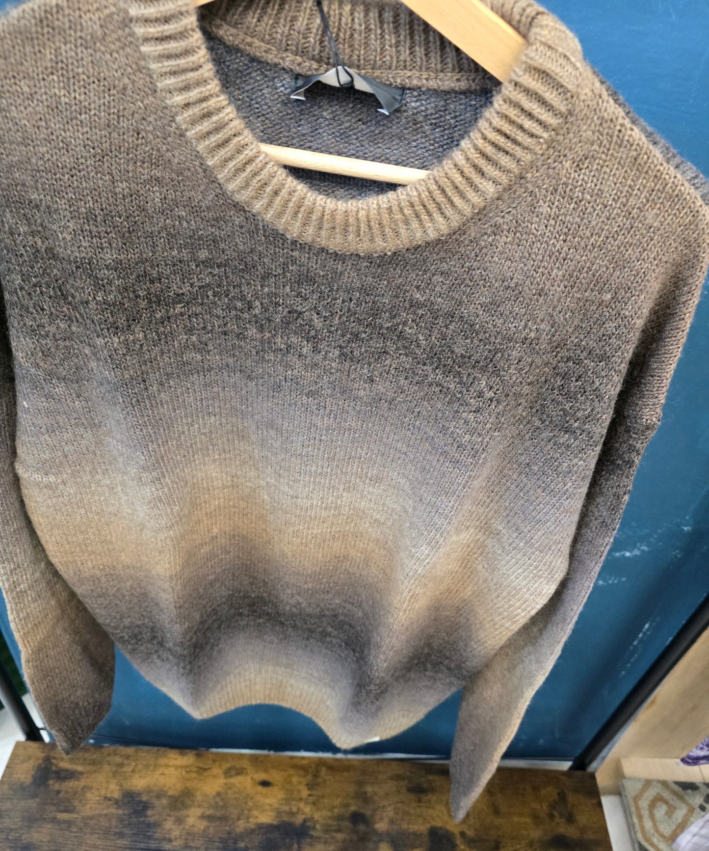 Maglia Misto Lana Paricollo Effetto Sfumato Marrone