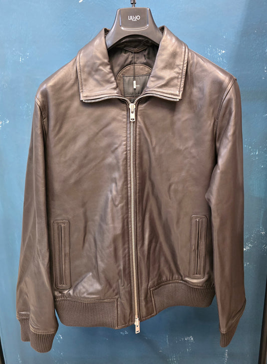 Giubbotto Aviatore Vera Pelle Zip Doppio Cursore Polsini Maglia Coste Testa Moro