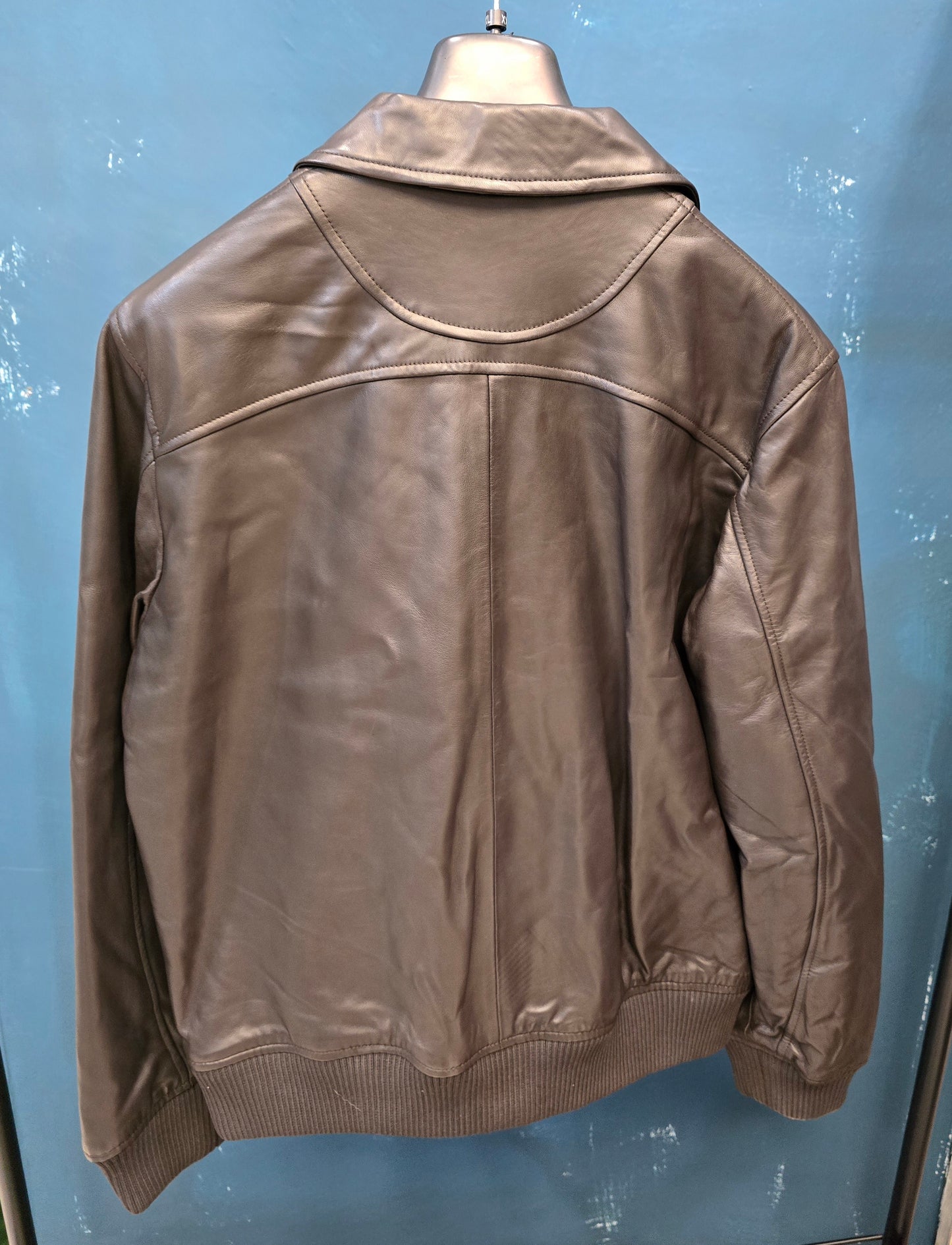 Giubbotto Aviatore Vera Pelle Zip Doppio Cursore Polsini Maglia Coste Testa Moro