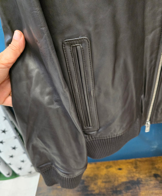 Giubbotto Aviatore Vera Pelle Zip Doppio Cursore Polsini Maglia Coste Testa Moro