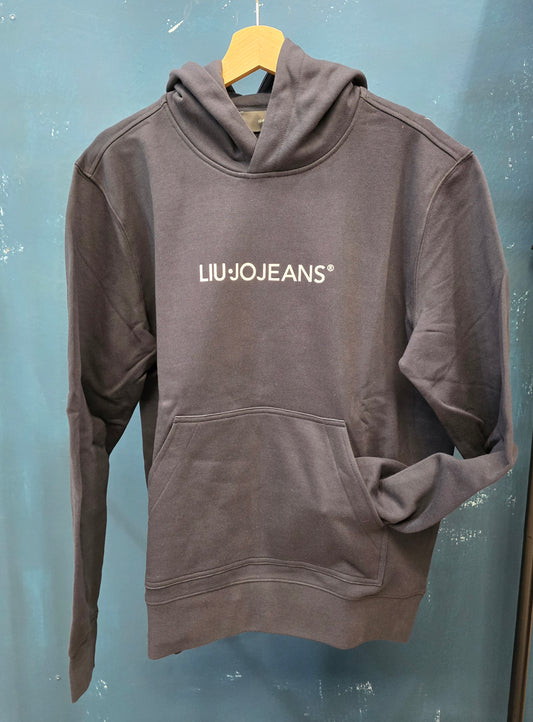 Felpa Cotone Garzato Cappuccio Tascone Logata Nero