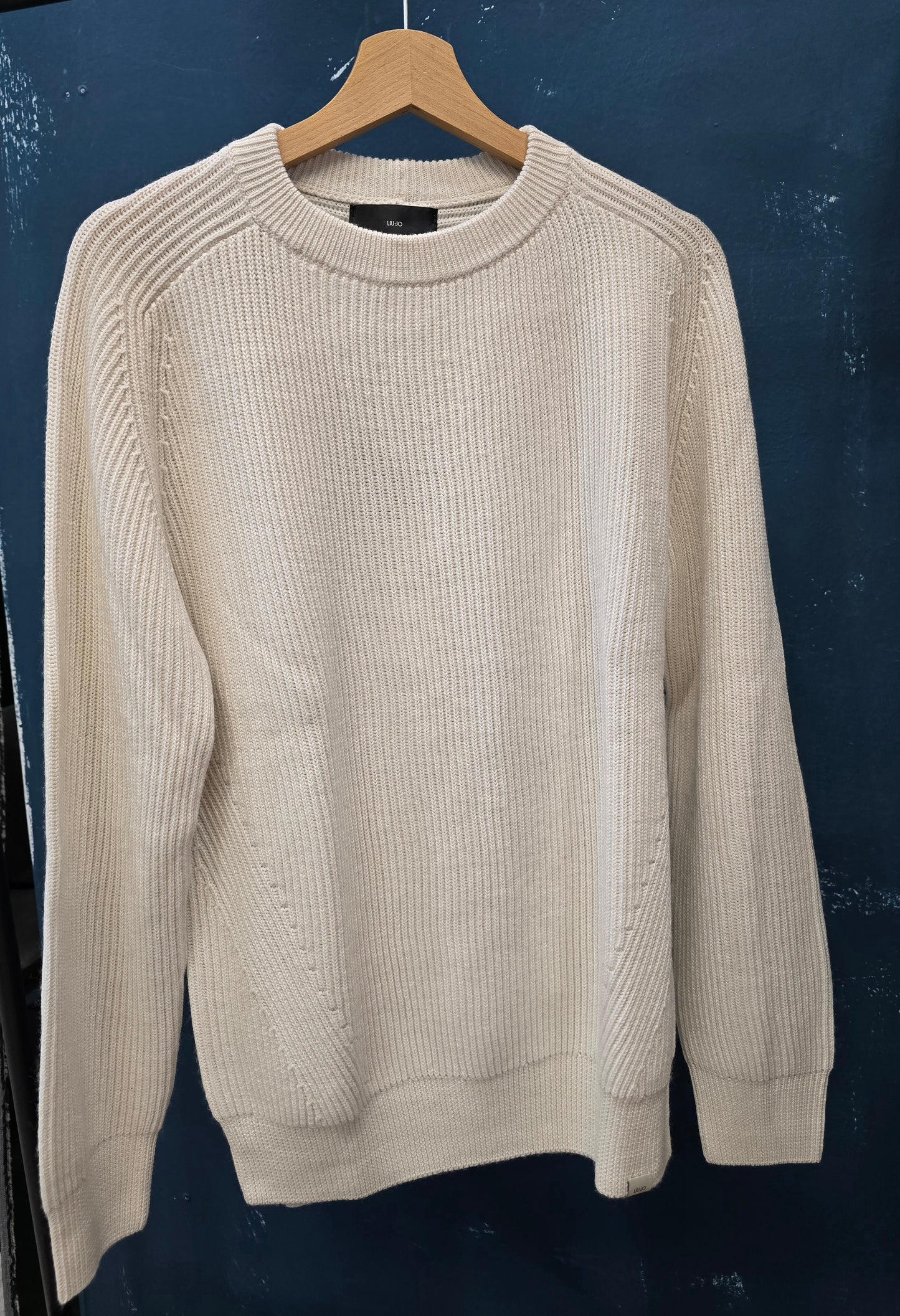 Maglia Paricollo Coste Bianco Lana Poliestere