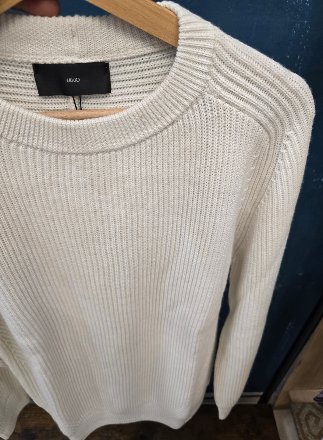 Maglia Paricollo Coste Bianca Lana Poliestere